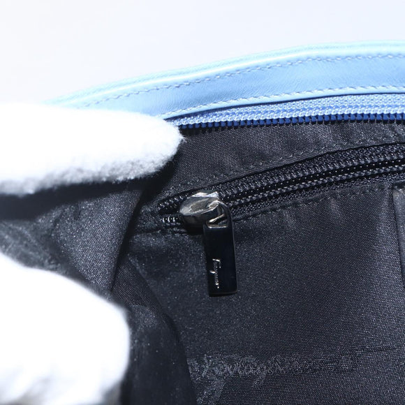 Salvatore Ferragamo Umhängetasche Nylon Hellblau Silber Auth ka1321
