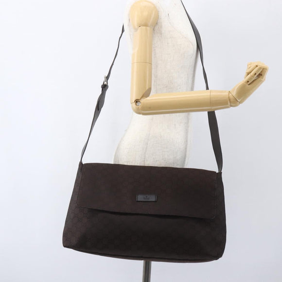 GUCCI GG Canvas Shoulder Bag Brown Silver 272350 Auth ka1322