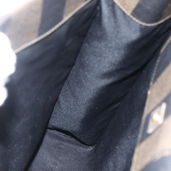 FENDI Pecan Canvas Shoulder Bag PVC Black Brown gold Auth ka1323