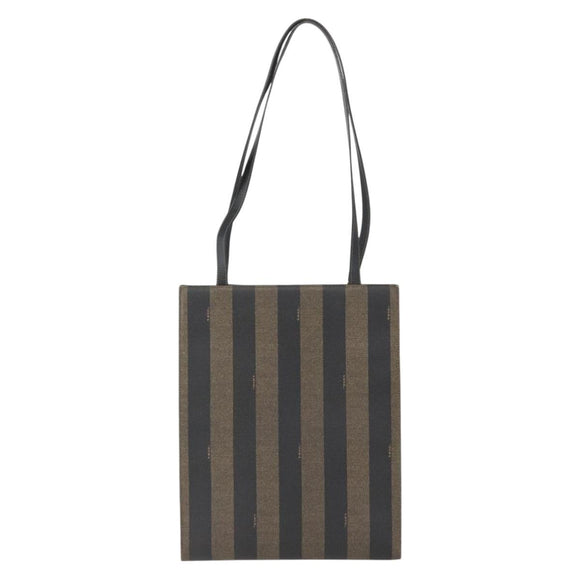 FENDI Pecan Canvas Shoulder Bag PVC Black Brown gold Auth ka1323