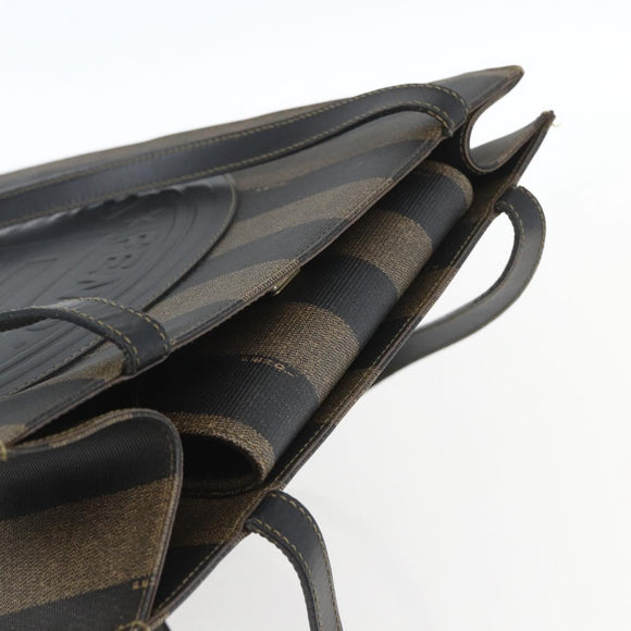 FENDI Pecan Canvas Shoulder Bag PVC Black Brown gold Auth ka1323