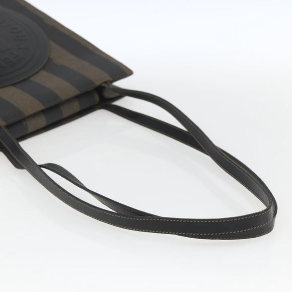 FENDI Pecan Canvas Shoulder Bag PVC Black Brown gold Auth ka1323