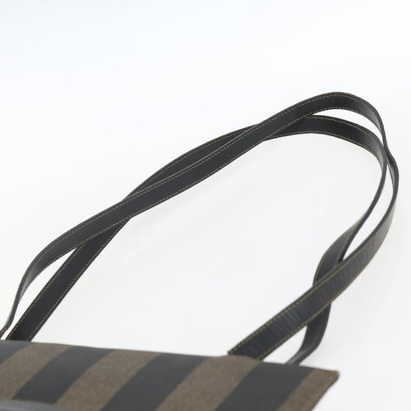 FENDI Pecan Canvas Shoulder Bag PVC Black Brown gold Auth ka1323