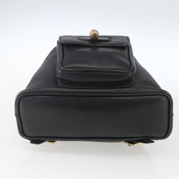 GUCCI Bamboo Backpack Leather Black Gold 003 1956 0030 Auth ka1325