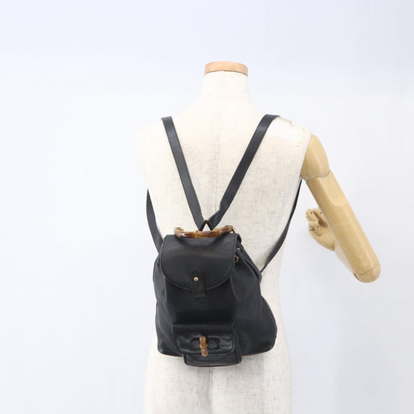 GUCCI Bamboo Backpack Leather Black Gold 003 1956 0030 Auth ka1325A