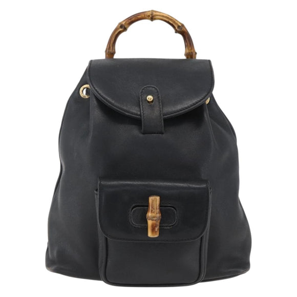 GUCCI Bamboo Backpack Leather Black Gold 003 1956 0030 Auth ka1325A
