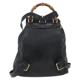 GUCCI Bamboo Backpack Leather Black Gold 003 1956 0030 Auth ka1325 - 0