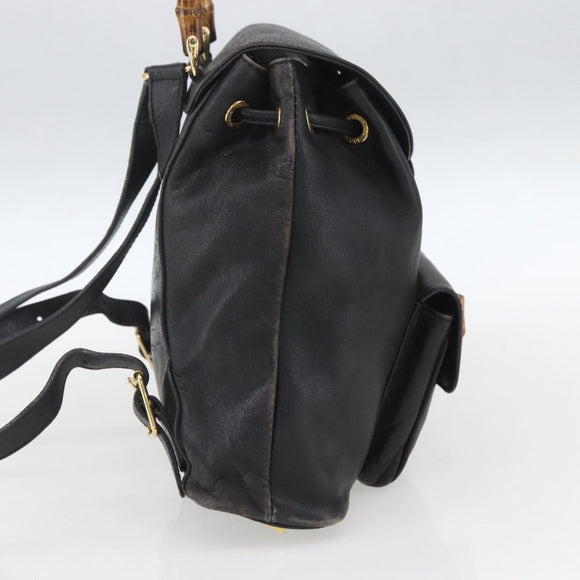 GUCCI Bamboo Backpack Leather Black Gold 003 1956 0030 Auth ka1325A