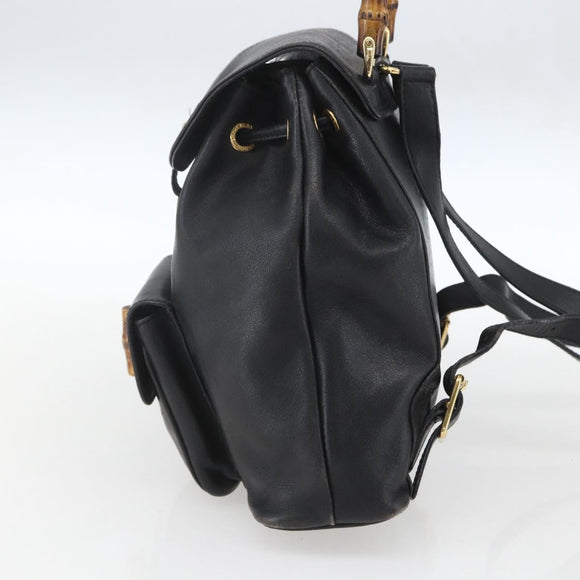GUCCI Bamboo Backpack Leather Black Gold 003 1956 0030 Auth ka1325A