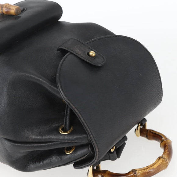 GUCCI Bamboo Backpack Leather Black Gold 003 1956 0030 Auth ka1325