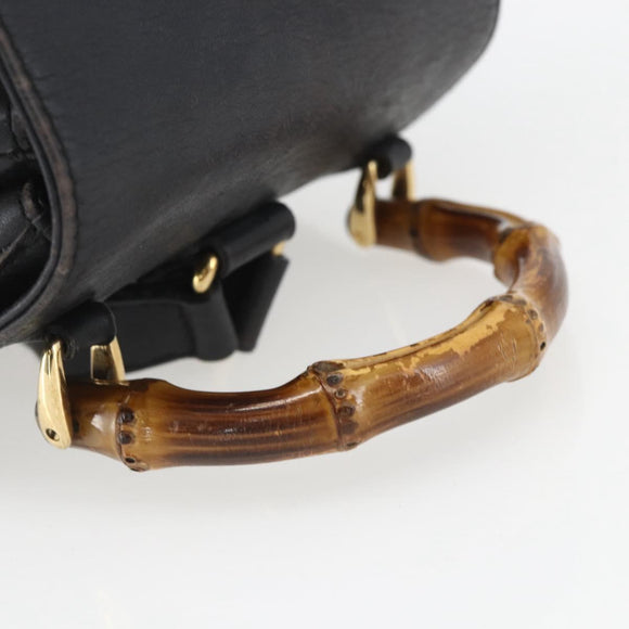 GUCCI Bamboo Backpack Leather Black Gold 003 1956 0030 Auth ka1325