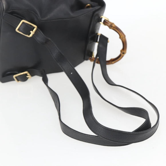 GUCCI Bamboo Backpack Leather Black Gold 003 1956 0030 Auth ka1325