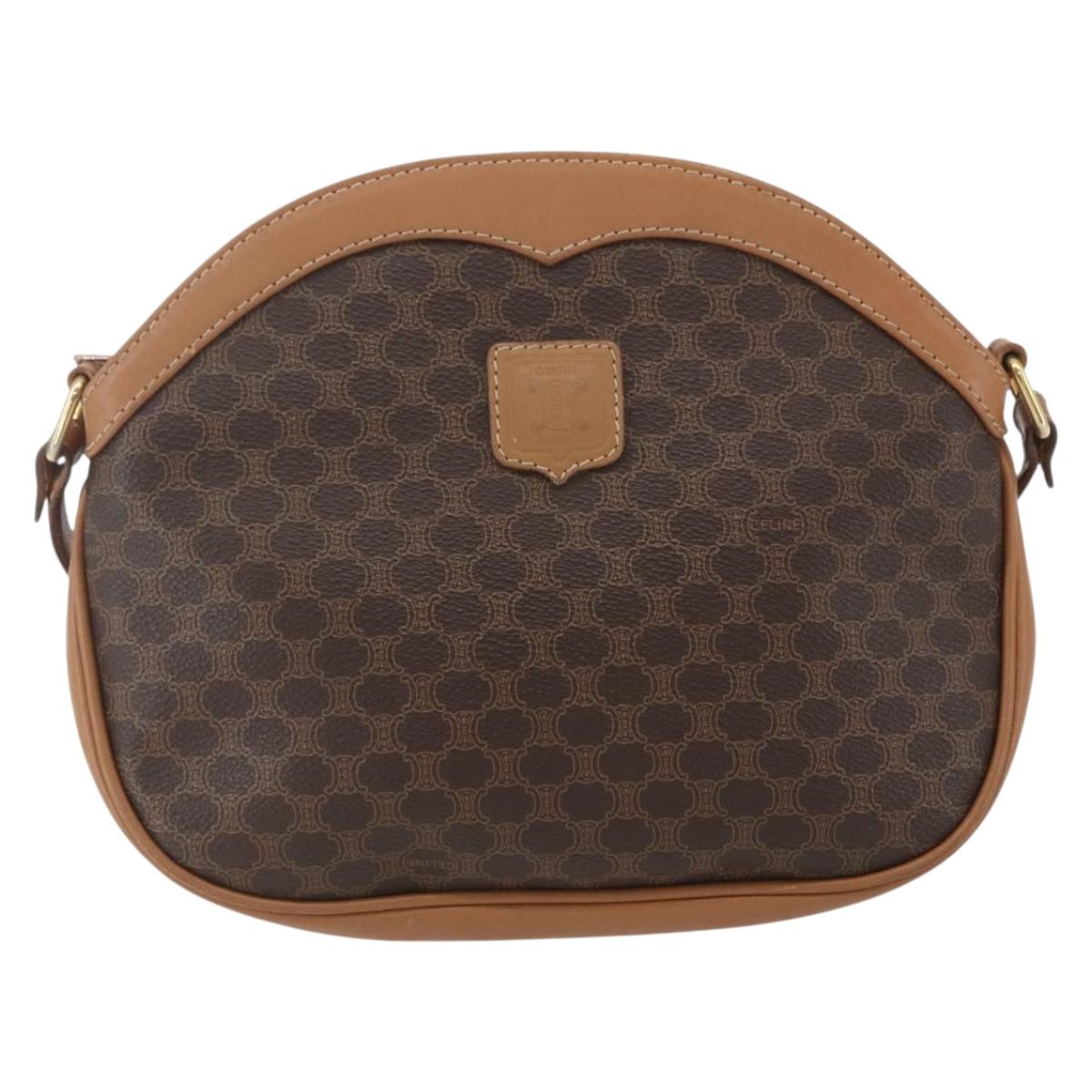 CELINE Macadam Canvas Shoulder Bag PVC Brown Gold Auth 