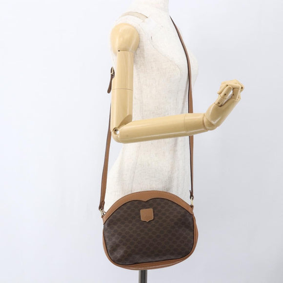 CELINE Macadam Canvas Shoulder Bag PVC Brown Gold Auth ka1327