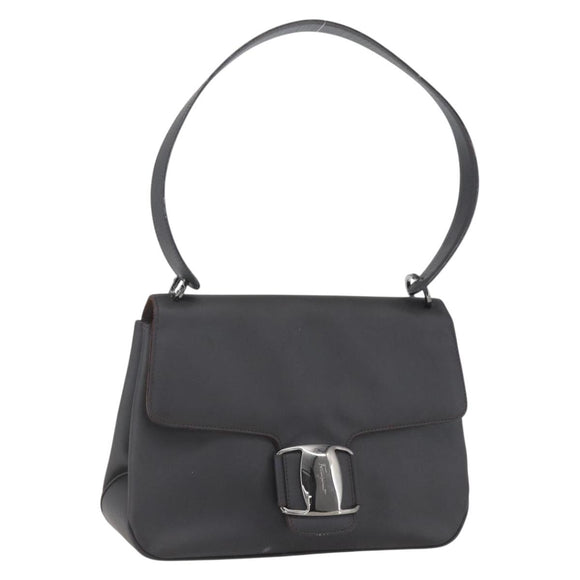 Salvatore Ferragamo Shoulder Bag Leather Dark Brown Silver Auth ka1328