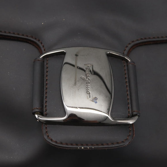 Salvatore Ferragamo Shoulder Bag Leather Dark Brown Silver Auth ka1328