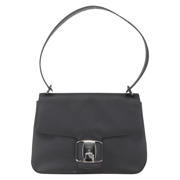 Salvatore Ferragamo Shoulder Bag Leather Dark Brown Silver Auth ka1328