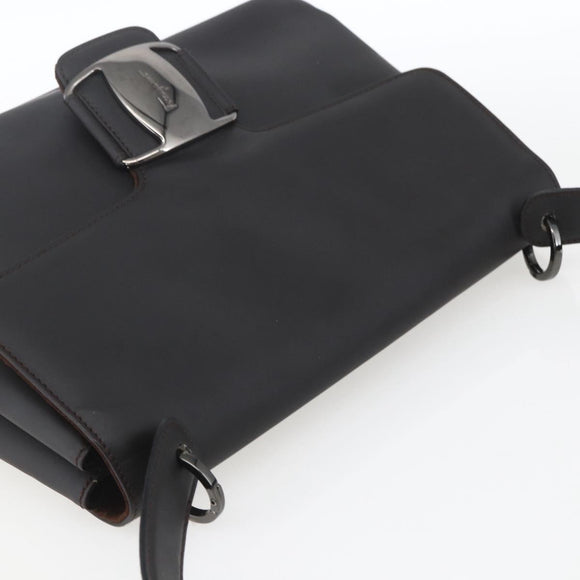 Salvatore Ferragamo Shoulder Bag Leather Dark Brown Silver Auth ka1328