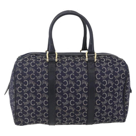 CELINE C Macadam Canvas Hand Bag Navy Gold Auth ka1329 - 0