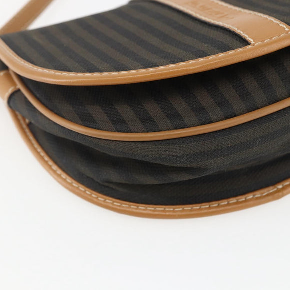 FENDI Pecan Canvas Shoulder Bag Coated Canvas Khaki Brown gold Auth ka1330