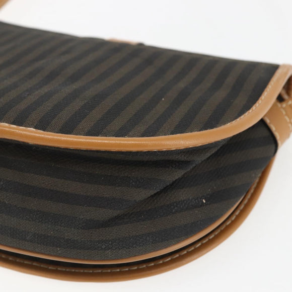 FENDI Pecan Canvas Shoulder Bag Coated Canvas Khaki Brown gold Auth ka1330