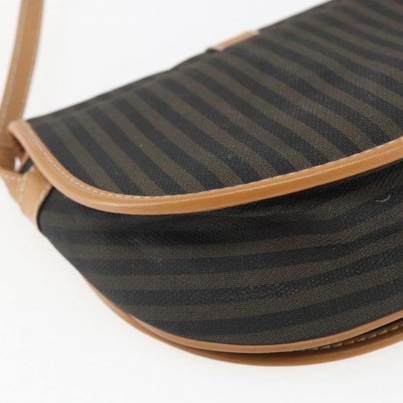 FENDI Pecan Canvas Shoulder Bag Coated Canvas Khaki Brown gold Auth ka1330