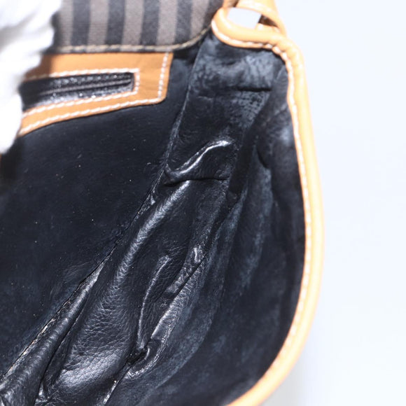 FENDI Pecan Canvas Shoulder Bag Coated Canvas Khaki Brown gold Auth ka1330