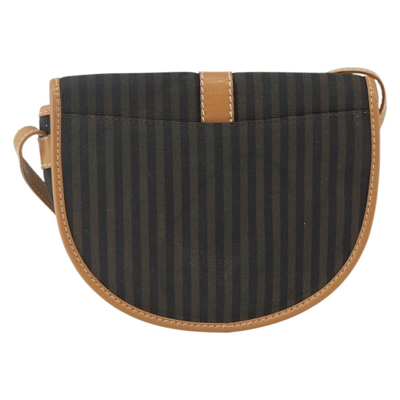 FENDI Pecan Canvas Shoulder Bag Coated Canvas Khaki Brown gold Auth ka1330