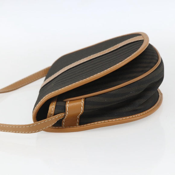 FENDI Pecan Canvas Shoulder Bag Coated Canvas Khaki Brown gold Auth ka1330