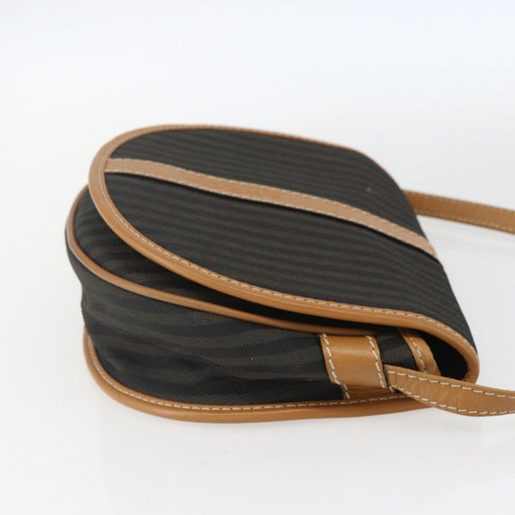 FENDI Pecan Canvas Shoulder Bag Coated Canvas Khaki Brown gold Auth ka1330