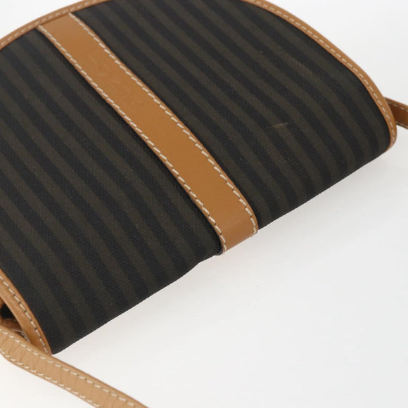 FENDI Pecan Canvas Shoulder Bag Coated Canvas Khaki Brown gold Auth ka1330