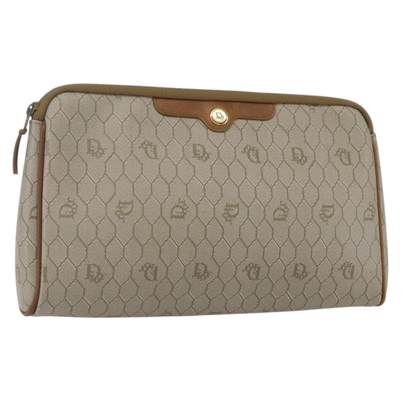 Christian Dior Honeycomb Canvas Pouch PVC Beige Auth ka1336