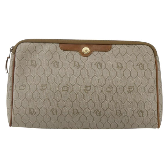 Christian Dior Honeycomb Canvas Pouch PVC Beige Auth ka1336