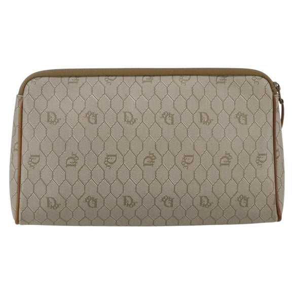 Christian Dior Honeycomb Canvas Pouch PVC Beige Auth ka1336