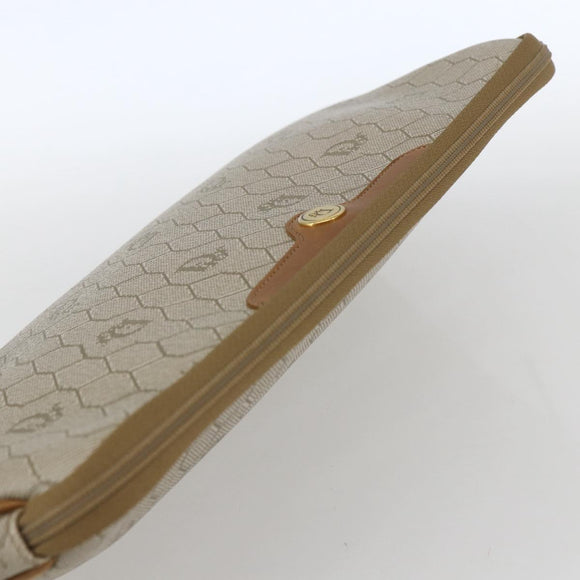 Christian Dior Honeycomb Canvas Pouch PVC Beige Auth ka1336