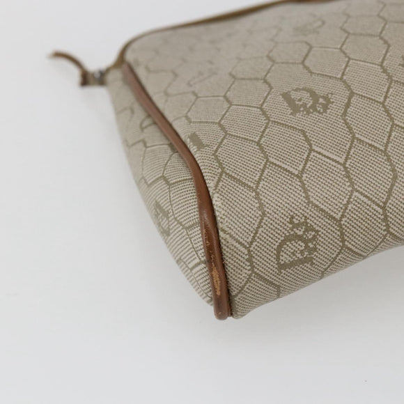 Christian Dior Honeycomb Canvas Pouch PVC Beige Auth ka1336