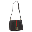 GUCCI Web Sherry Line Shoulder Bag Leather Brown Gold Auth ka1343-1