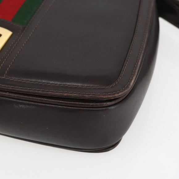 GUCCI Web Sherry Line Shoulder Bag Leather Brown Gold Auth ka1343