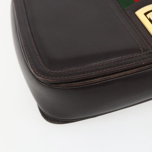 GUCCI Web Sherry Line Shoulder Bag Leather Brown Gold Auth ka1343