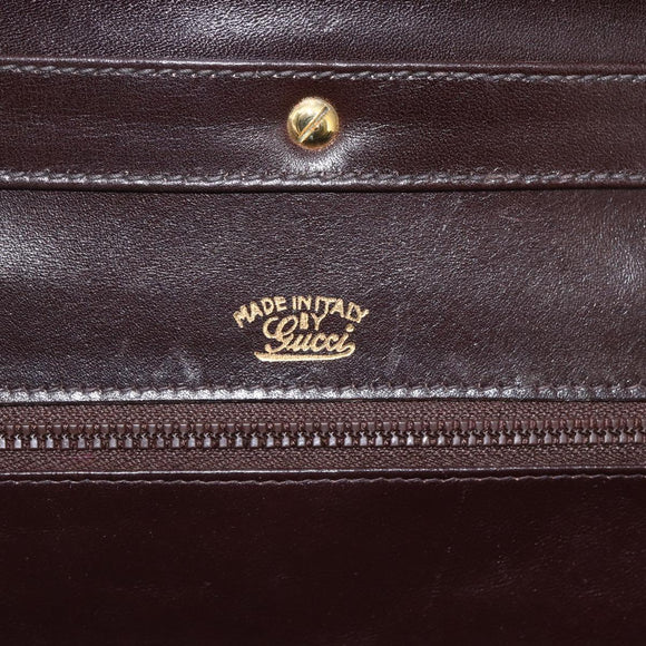 GUCCI Web Sherry Line Shoulder Bag Leather Brown Gold Auth ka1343