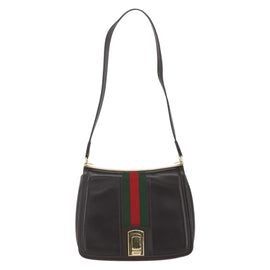 GUCCI Web Sherry Line Shoulder Bag Leather Brown Gold Auth ka1343 - 0