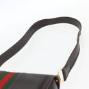 GUCCI Web Sherry Line Shoulder Bag Leather Brown Gold Auth ka1343-8