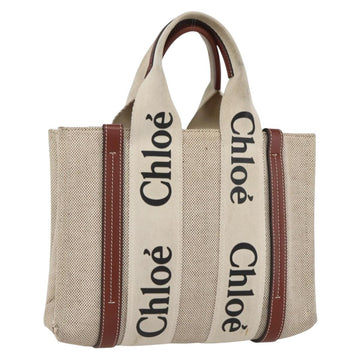 Chloe Woody La Tote Bag Canvas Leather Beige Brown Auth ka1346