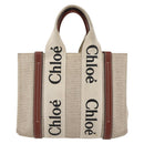 Chloe Woody La Tote Bag Canvas Leather Beige Brown Auth ka1346-13
