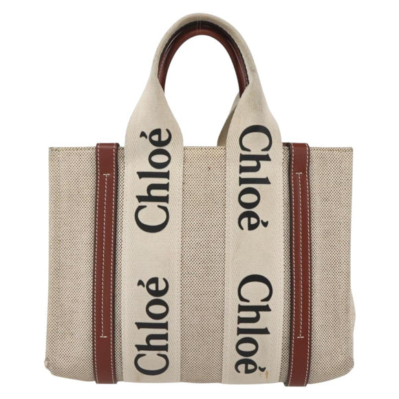 Chloe Woody La Tote Bag Canvas Leather Beige Brown Auth ka1346