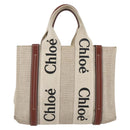 Chloe Woody La Tote Bag Canvas Leather Beige Brown Auth ka1346-2