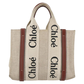 Chloe Woody La Tote Bag Canvas Leather Beige Brown Auth ka1346 - 0