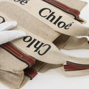 Chloe Woody La Tote Bag Canvas Leather Beige Brown Auth ka1346-6