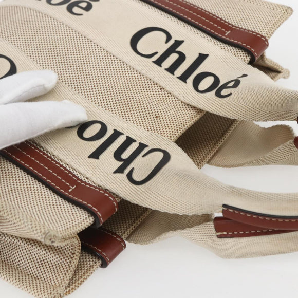 Chloe Woody La Tote Bag Canvas Leather Beige Brown Auth ka1346