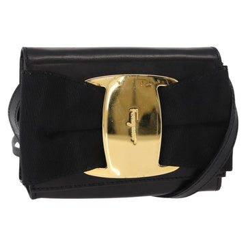 Salvatore Ferragamo Vala Shoulder Bag Leather Black Gold Auth ka135